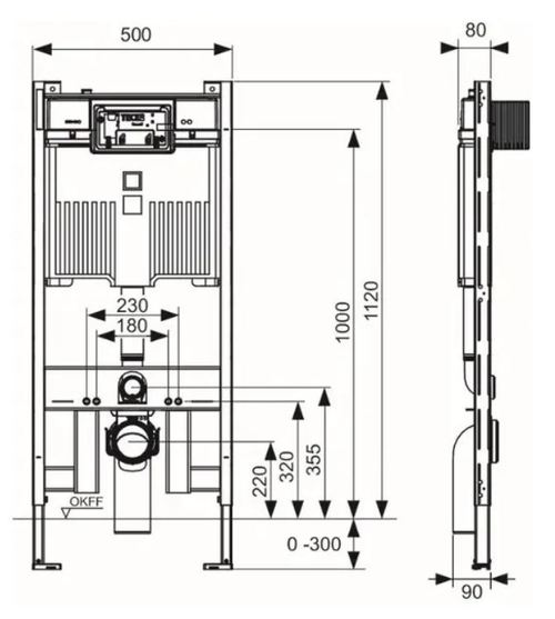 TECEprofil Módulo WC con cisterna Octa II, 8 cm, H:1120 mm 9300500